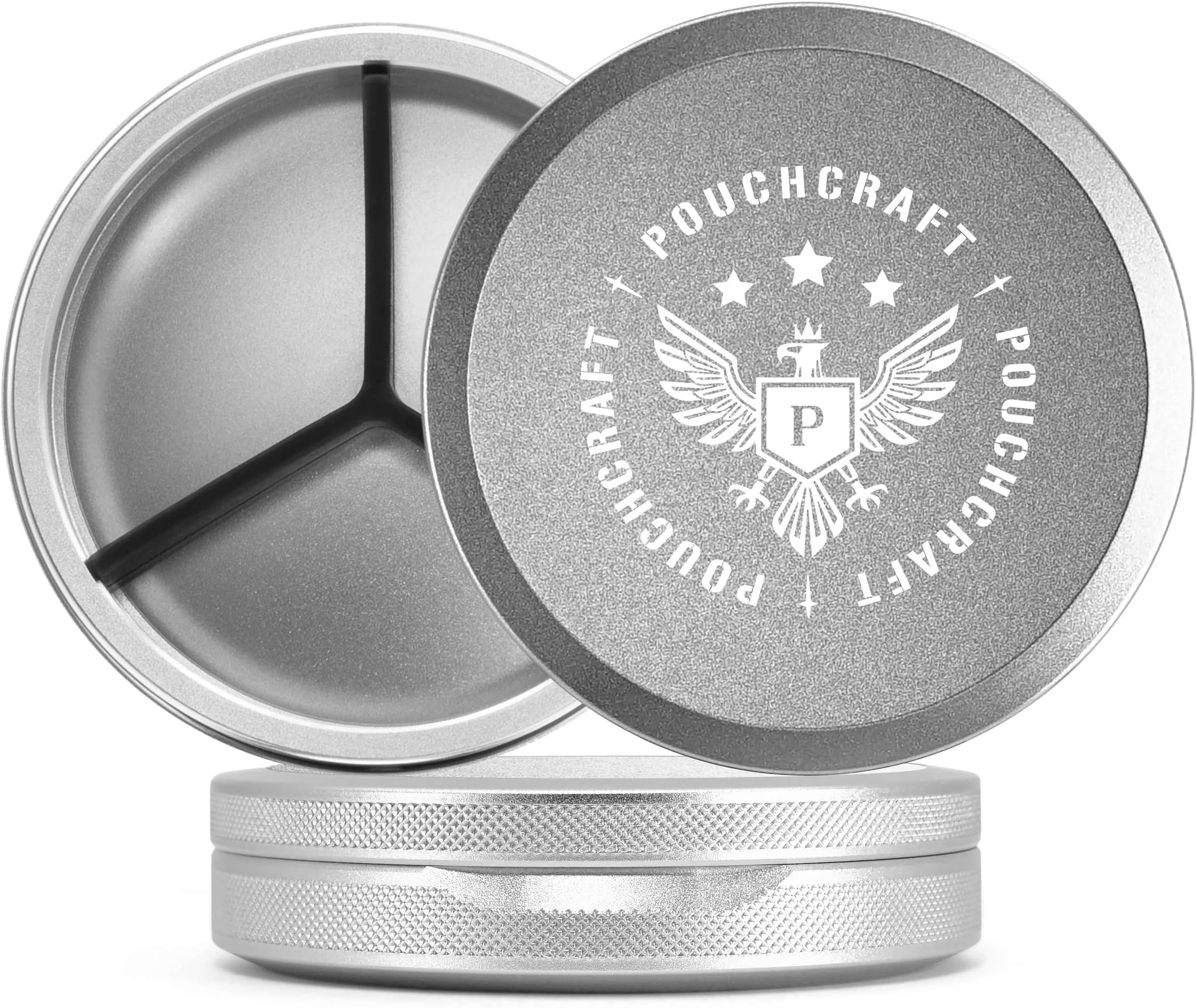 Metal Pouch Can | Aluminum Container for Pouches with Removable Silicone Divider | Airtight O-Ring Moisture Odor Proof EDC Pocket Tin | Insignia Edition (Tall, Silver)