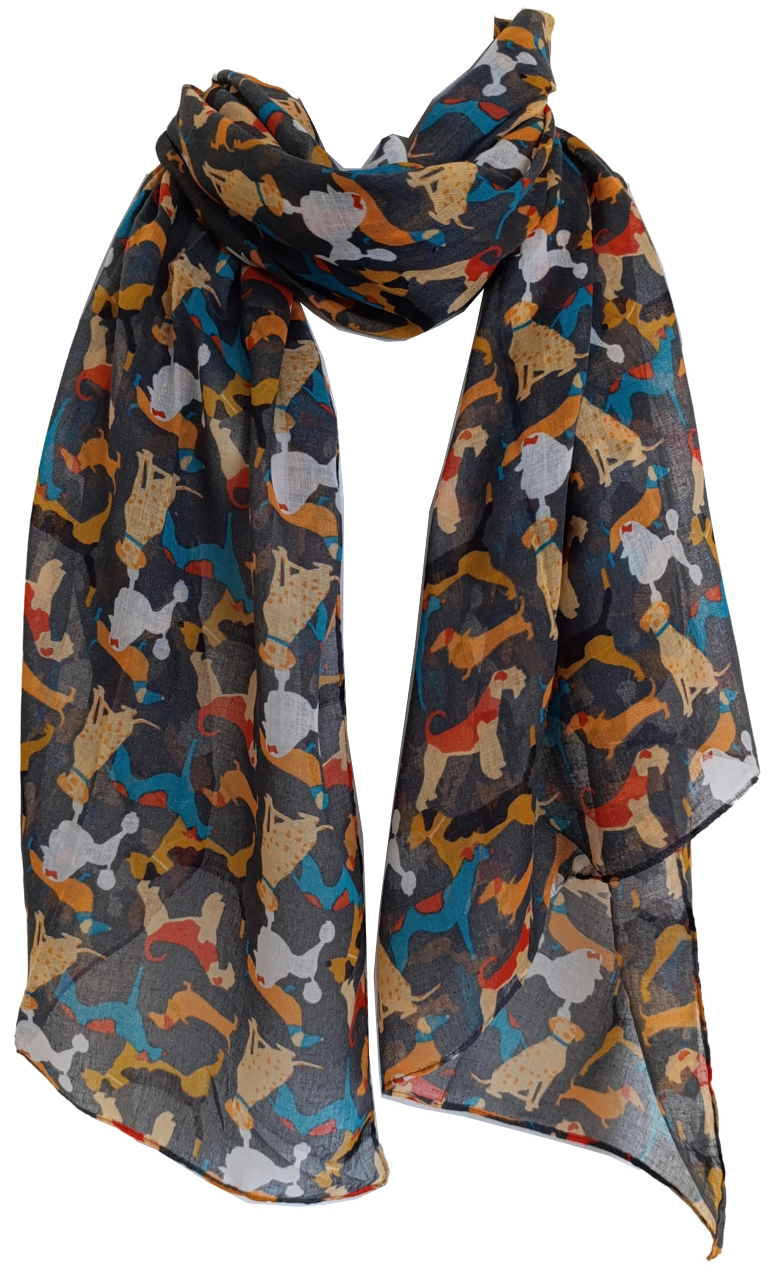 GlamLondon Dachshund Print Scarf, Mini Sausage Dogs, Animal Womens Ladies Long Big Puppies Wrap (Charcoal -OVERLAP01)