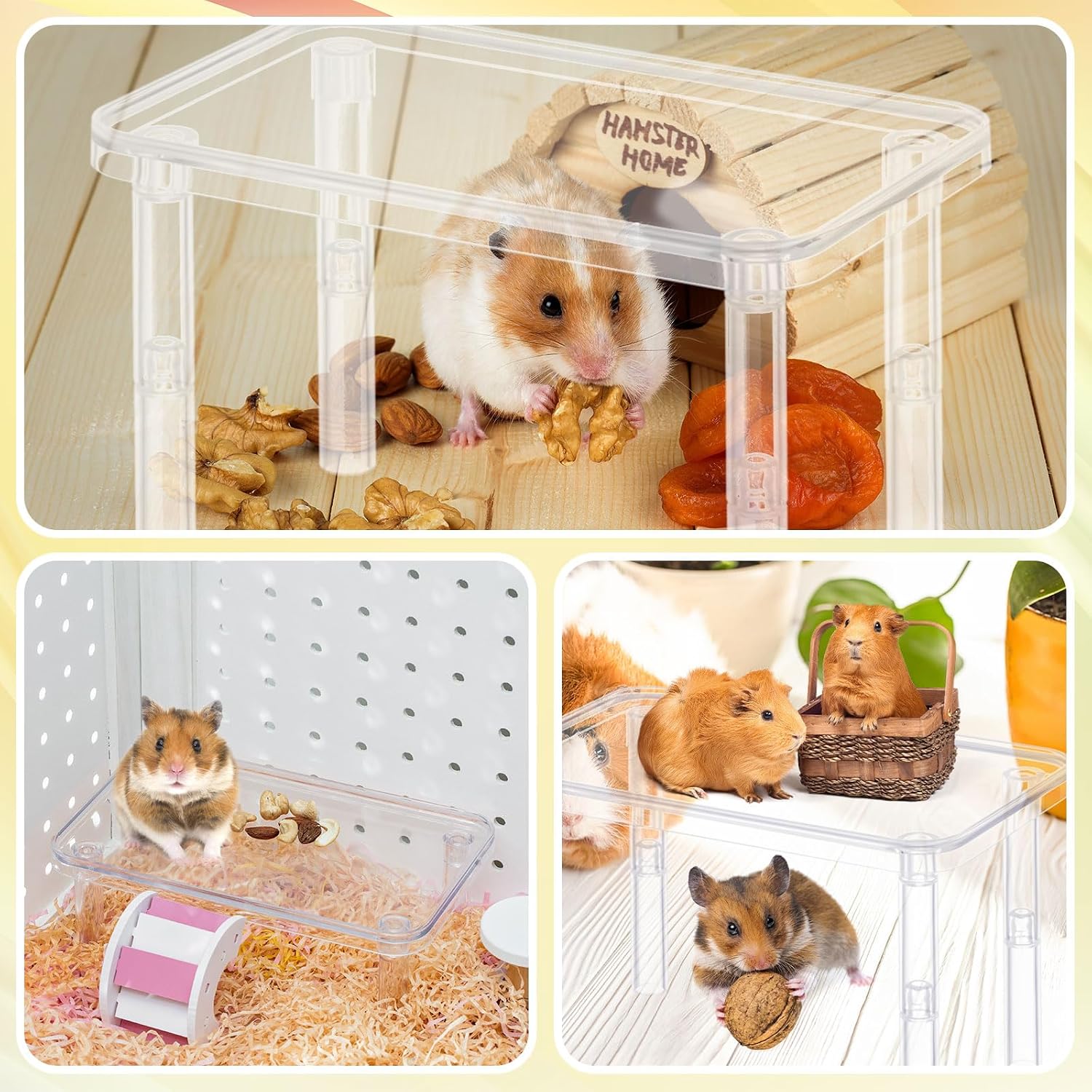 Ripeng 2 Sets Hamster Platform Cage Accessories Small Pets Plastic Transparent Play Stand for Gerbils Dwarf Syrian Hamsters Mice Chinchilla Parrot Bird Small Animals