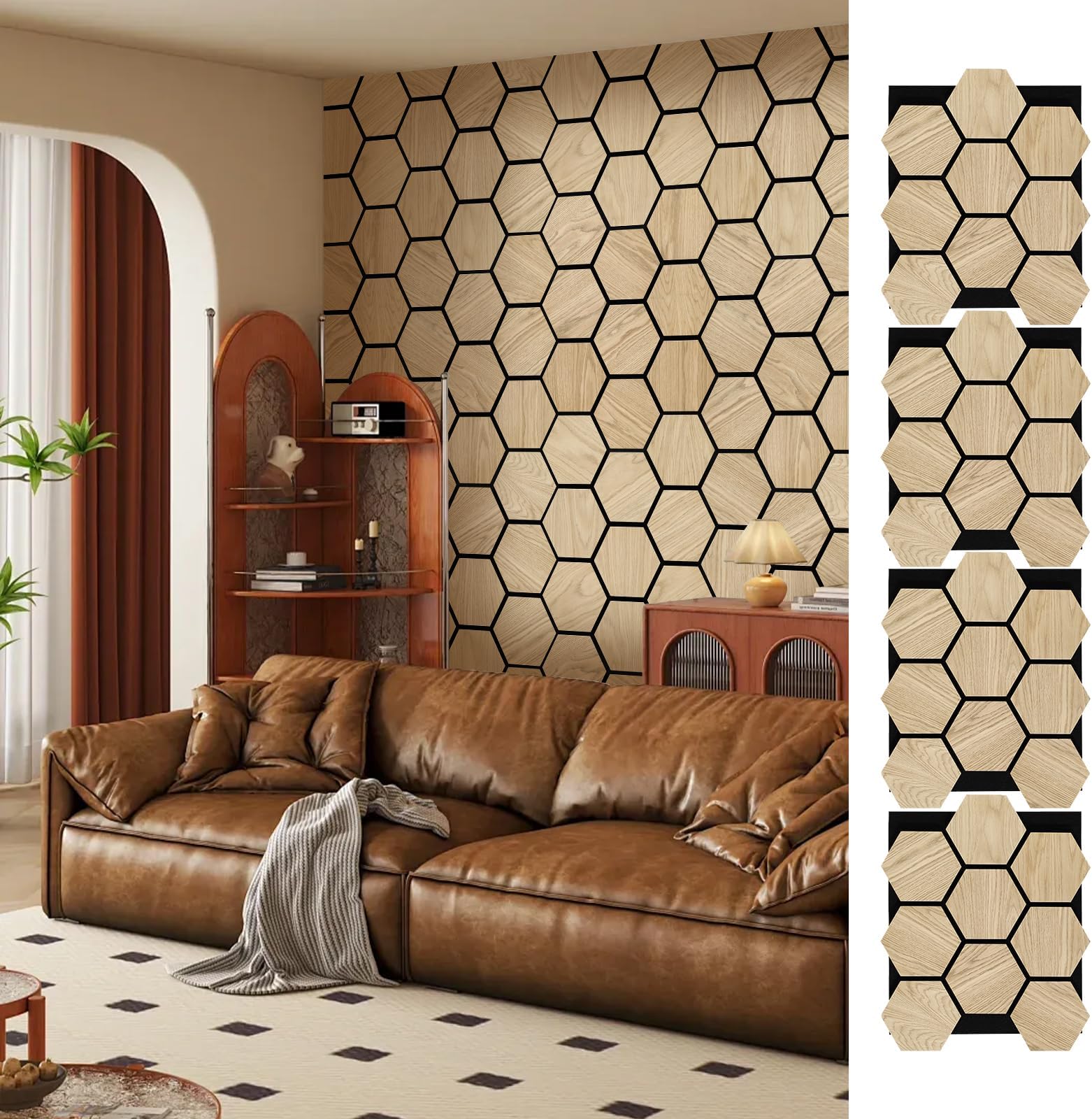 ARMURO Wall Panels for Interior Wall Decor, Natural White Oak Veneer Acoustic Panels, 4-Pack Wood Panels for Wall.(23.8" W x 29" L)