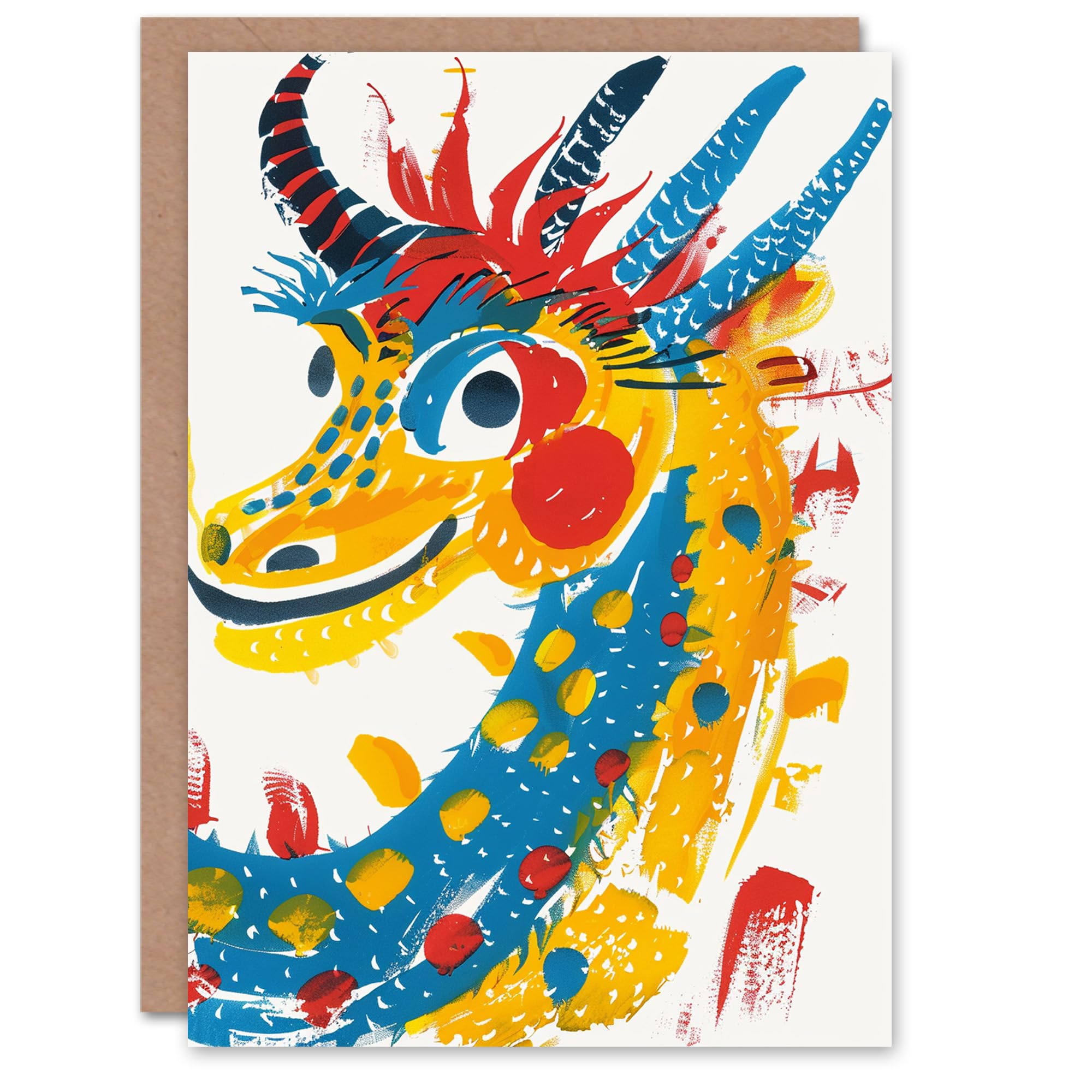 Artery8 - Birthday Card - Chinese Dragon Sketch - Yellow Blue Red