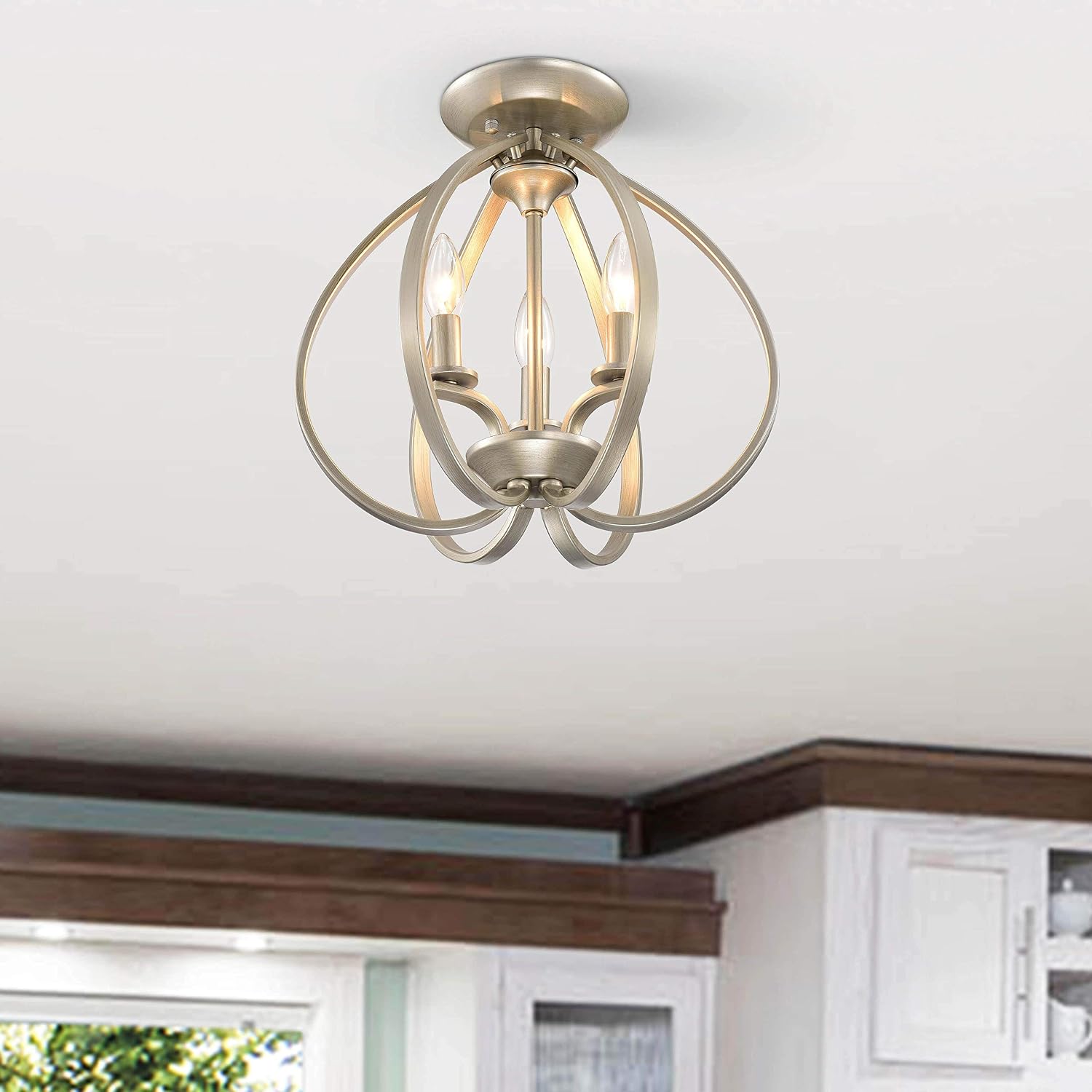 Mabel 3-Light Brushed Champagne Contemporary Flush Mount Chandelier