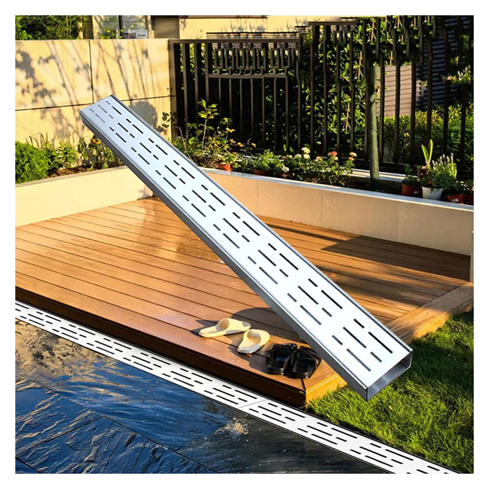 GLDYTVF 304 Stainless Steel Drainage Channel with Removable Grill Linear Drain Filter for Waste Blockage Outdoor Drainage Gutter (H5*W3.5CM/H1.96*W1.38IN)