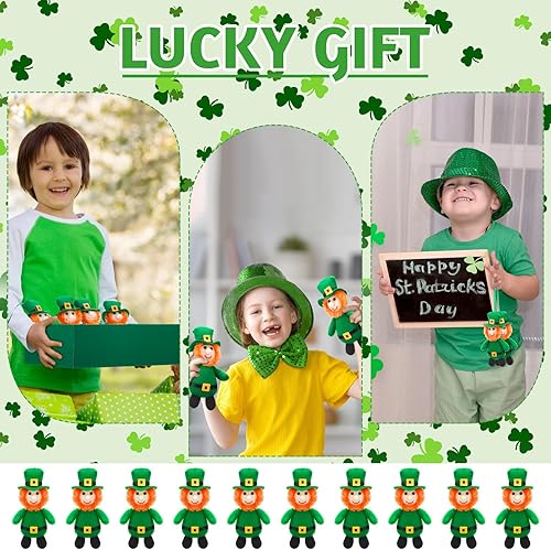 Miniatura 6 de Shappy 24 piezas de juguete de peluche del día de San Patricio, mini juguete de peluche a granel de duende verde, decoración del día de San