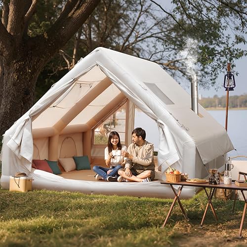POPETPOP Tienda de aire inflable portátil Tienda inflable Clima frío Invierno Camping al aire libre Oxford Tela Cabina Camping Casa Beige