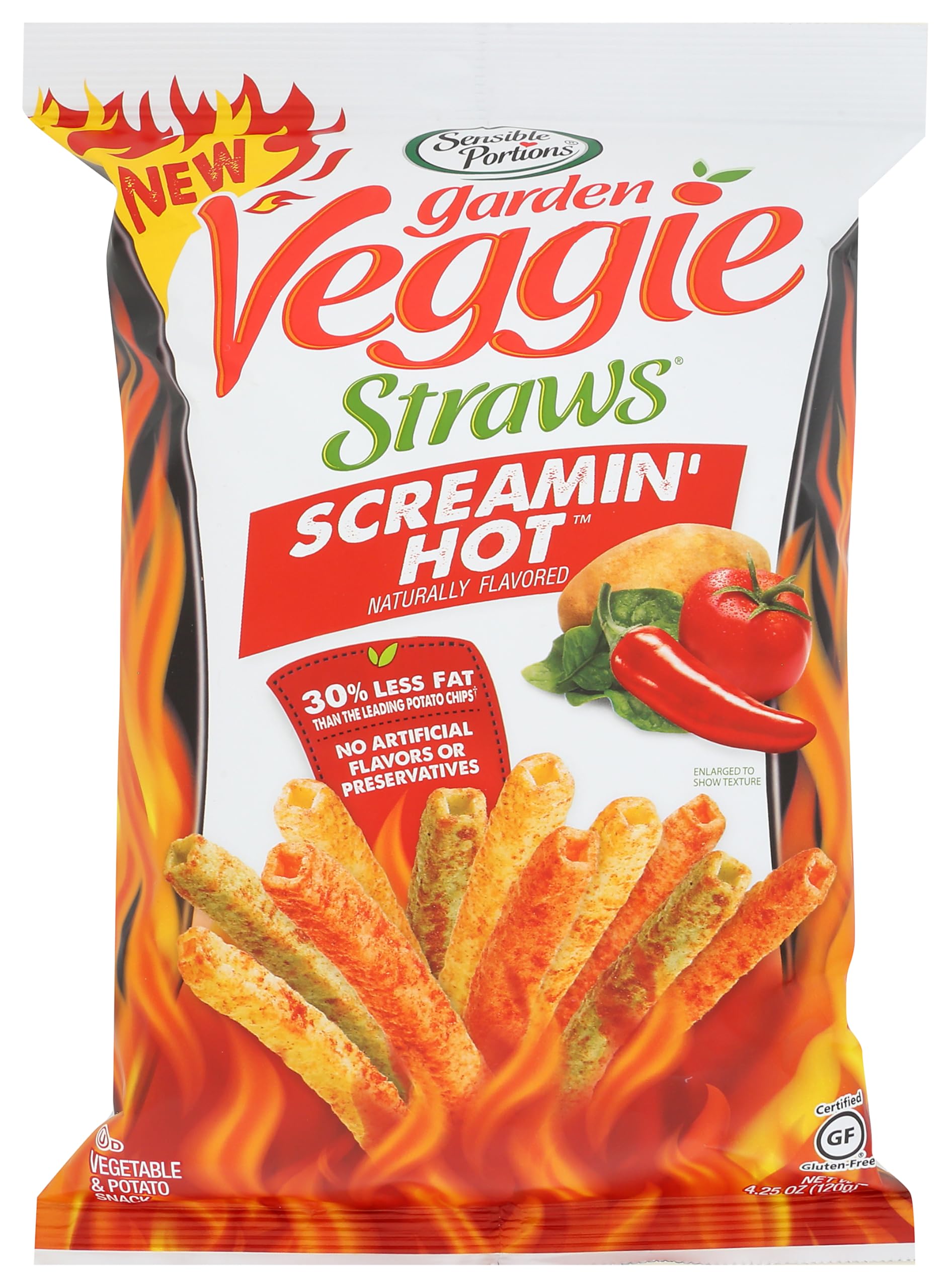 Sensible Portions Garden Veggie Straws Screamin' Hot Vegetable & Potato Snack, 4.25 Oz