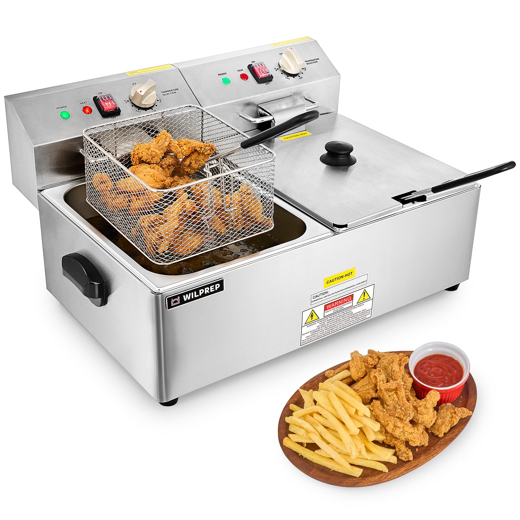 WILPREP 1600W Electric Deep Fryer, 20 lb. Commercial Deep Fryer with Dual Oil Tanks Baskets & Adjustable Temperature, Stainless Steel Electric Countertop Fryer with ETL & ETL Sanitation Certification