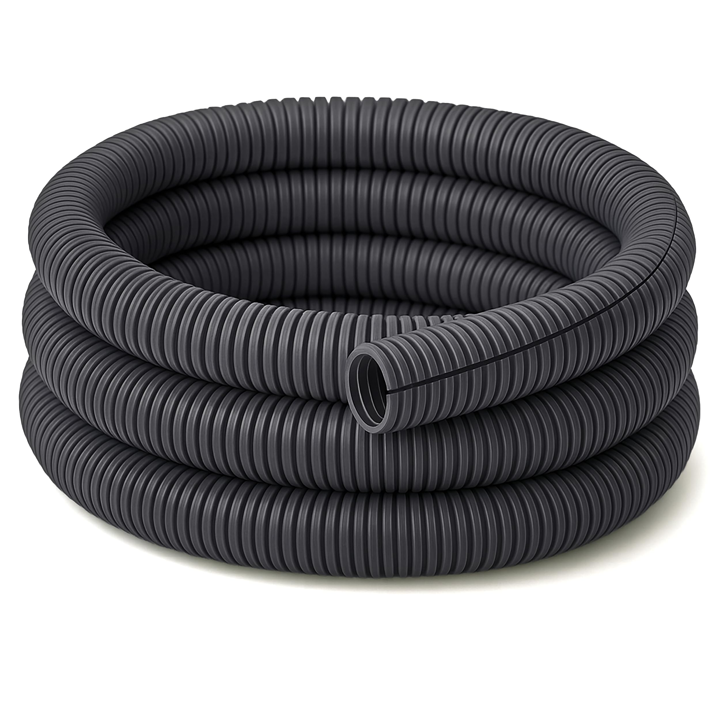 Electriduct Gray Split Wire Loom Tubing Polyethylene Corrugated Flexible Conduit - 2" Nominal Size - 25 Feet