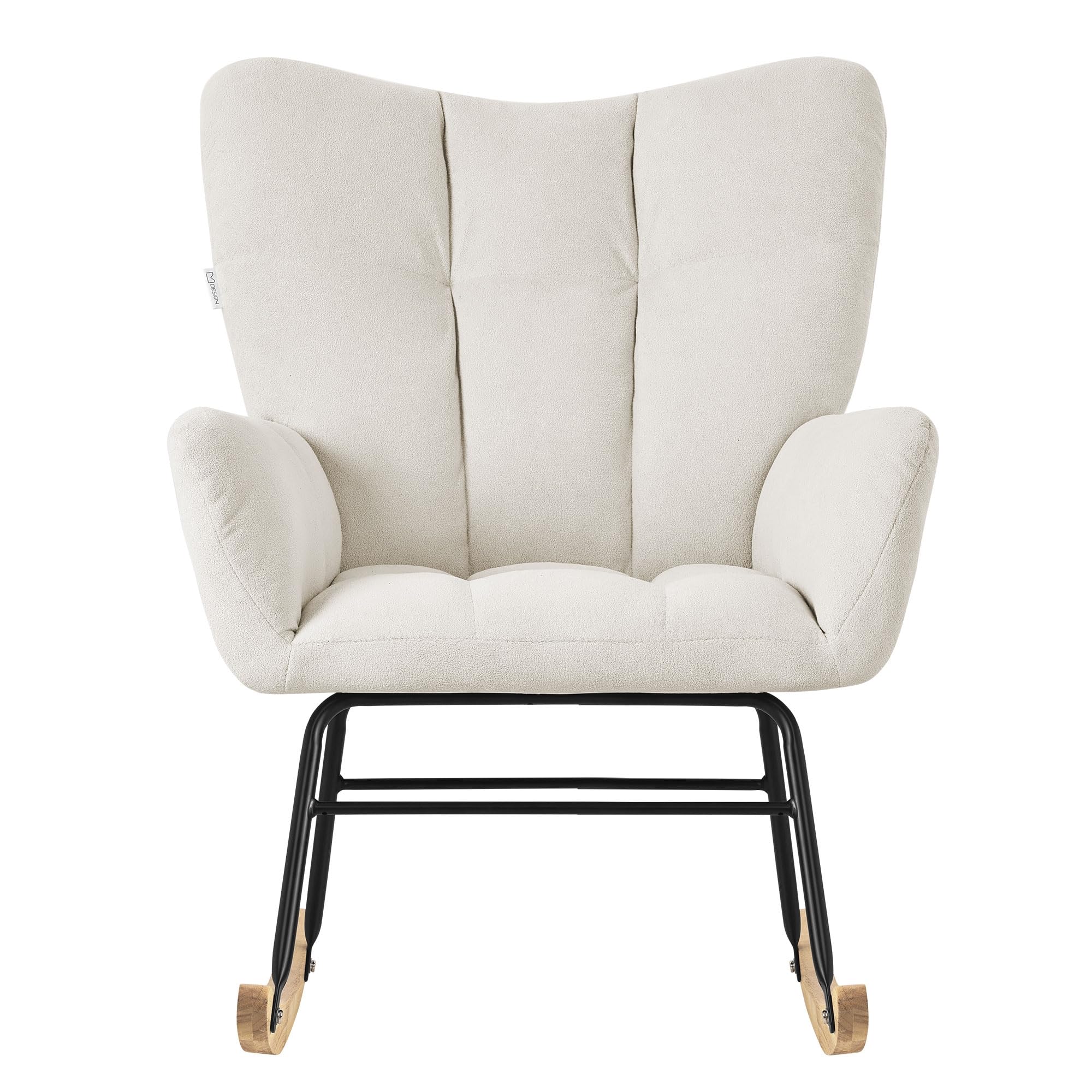 ML-Design Poltrona a Dondolo per Salotto Sedia Confortevole Beige Imbottita Poltroncina da Soggiorno con Braccioli e Schienale Alto Rilassante Base in Legno Massiccio Arredamento Casa