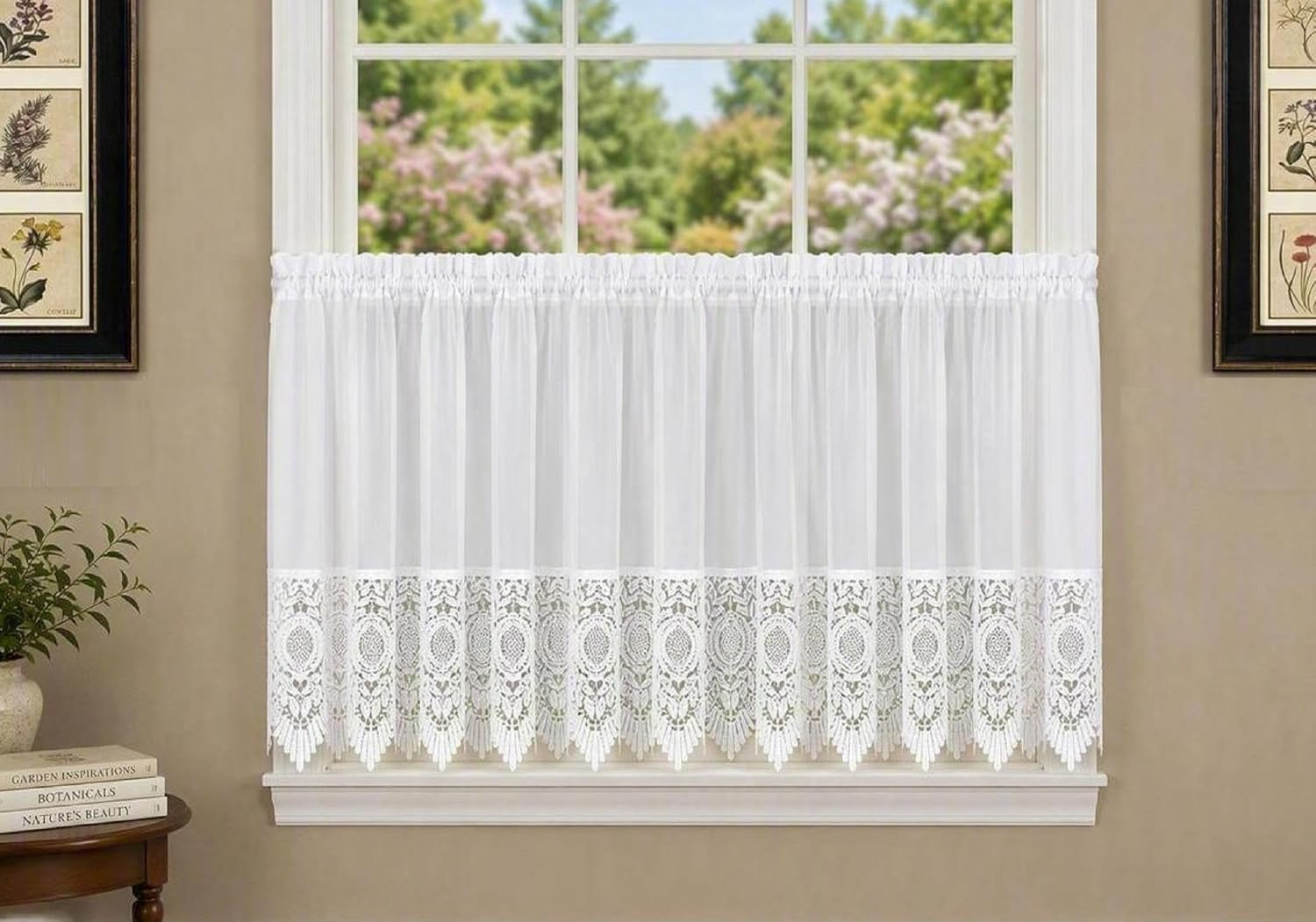 Today's Curtain, Diana Macramé Tergal Sheer Tier 24", White, 70" W x 24" L