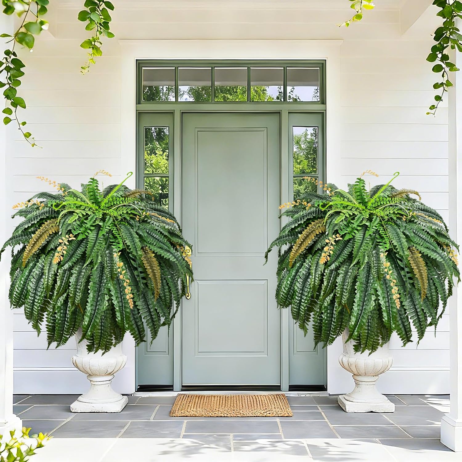 MARTINE MALL 48 inch 133 Leaves Fake Ferns Artificial Ferns for Outdoors Look Real, Large Faux Boston Ferns for Outdoor Planter Realistic UV Resistant Artificial Faux Plants Outdoor for Porch Patio - Image 5