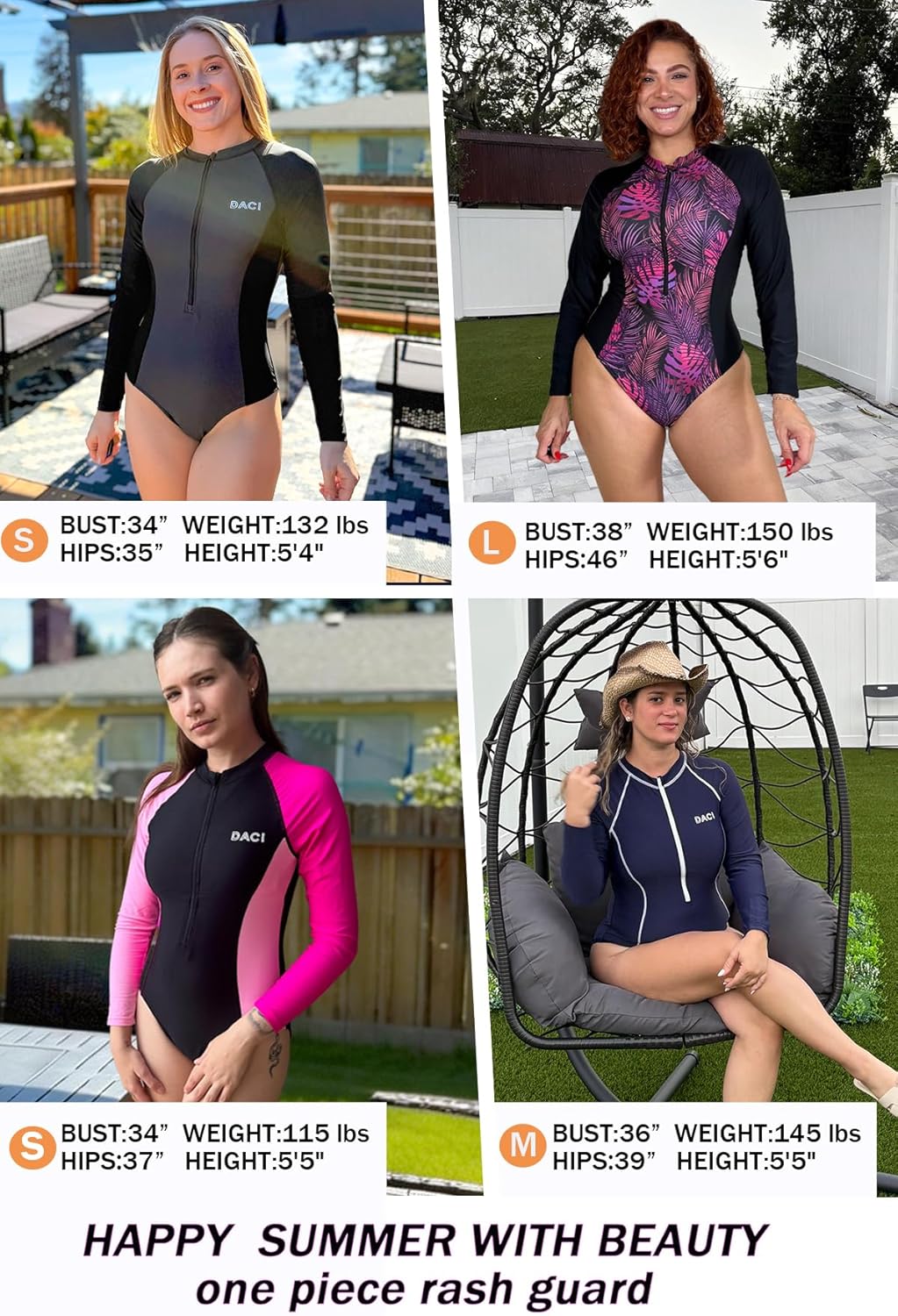 Daci Women Long Sleeve Rash Guard One Piece Zipper Swimsuit Surfing Bathing Suit UPF 50 - Image 6
