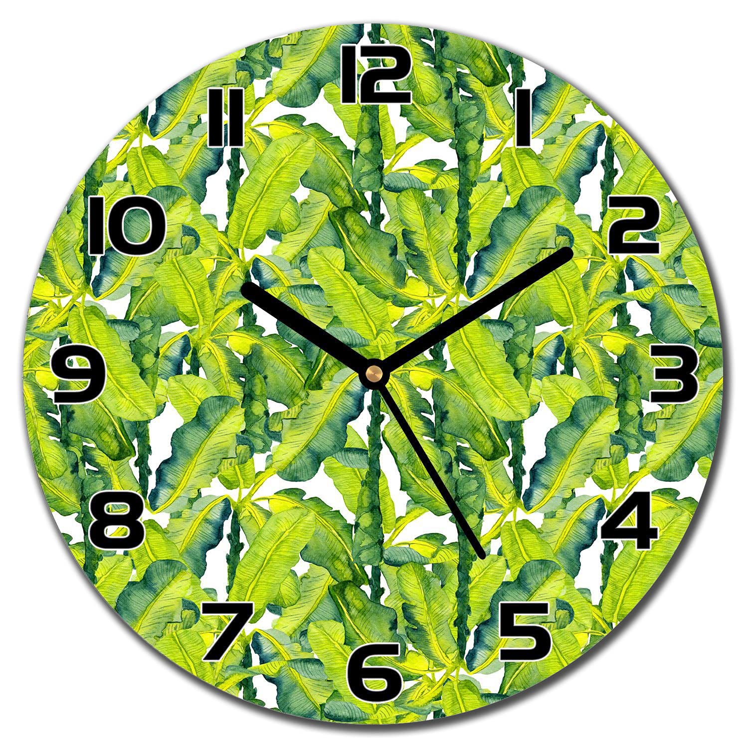 Horloge en verre cuisine 30 cm pour créer une ambiance moderne avec feuille de banane aqua