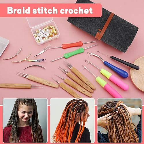 Miniatura 6 de Gancho de ganchillo para rastas, 48 agujas de ganchillo Loc, 6 agujas de ganchillo para rastas, ganchos de ganchillo para cabello, gancho de cierre