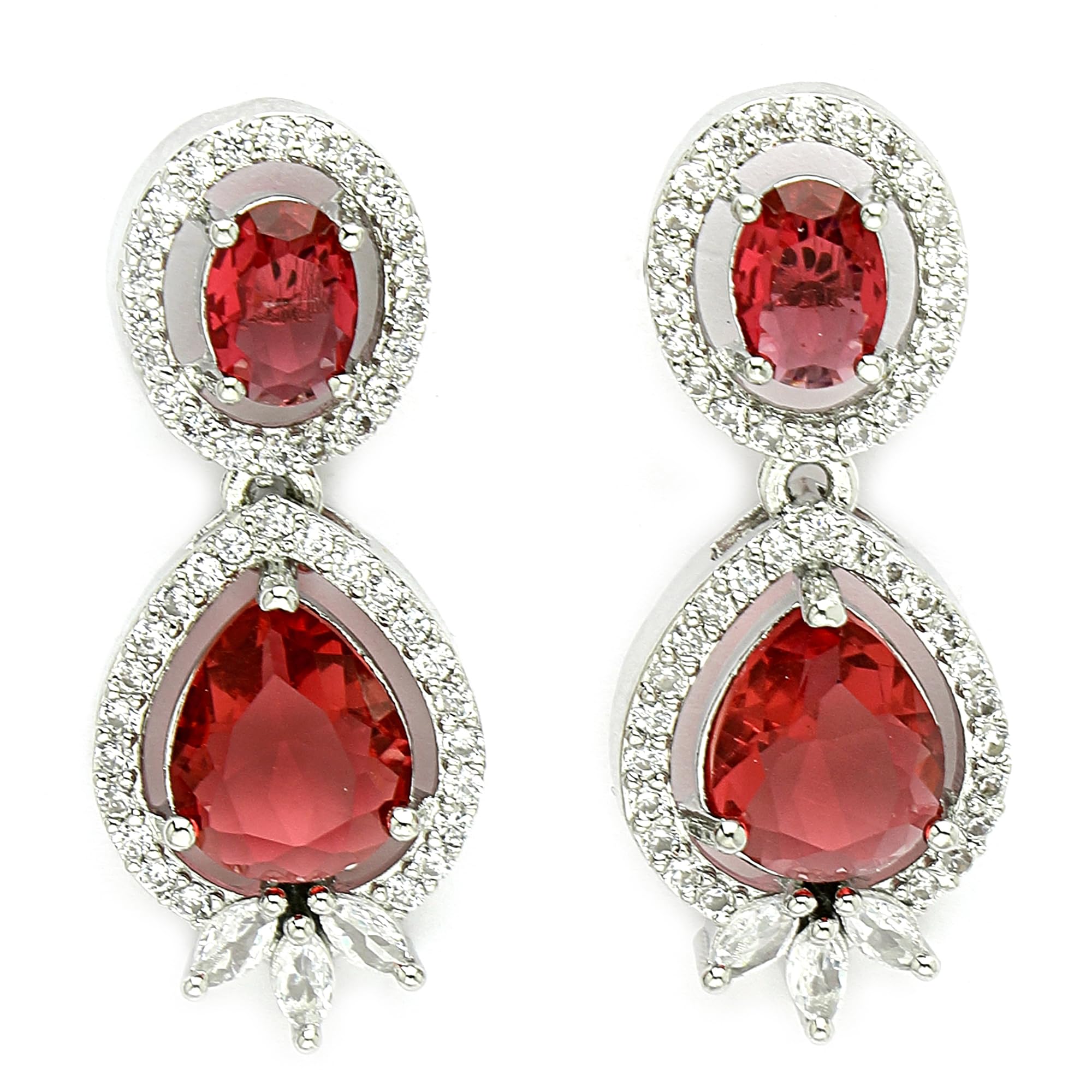 Zeneme Earring Fashion Stylish Fancy Silver Tone Rhodium Plated American Diamond Crystals Studded Drop Earrings for Women & Gifts For Girls (Radiant Dewdrops Red Earrings) (B0D8LJCP1M) Amazon Price History, Amazon Price Tracker