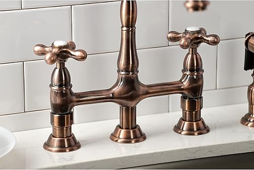 Vista 29 de Kingston Brass KS1273AXBS Heritage - Grifo de puente de cocina de 8 pulgadas con rociador de latón, latón antiguo, 8-3/4 pulgadas
