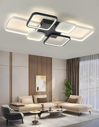 LED Ceiling Light Dimmable with Remote Control Modern Black Ceiling Light with Rectangular Frame Colour Temperature 3000 K - 6500 K Living Room Lamp for Bedroom Dining Room Office 90 cm [Energy Class A]