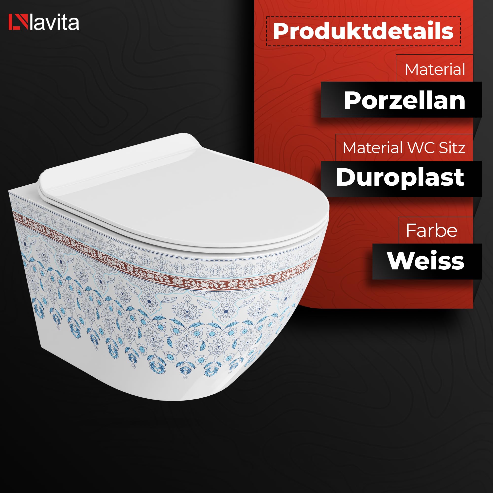 LAVITA Vorwandelement Solido Start + Wand Hänge WC Sofi Slim Folklor Spülrandlos + WC Sitz mit Absenkautomatik Verchromter Knopf Komplettset Unterputz Spülkasten Toilette Komplett Sett WC