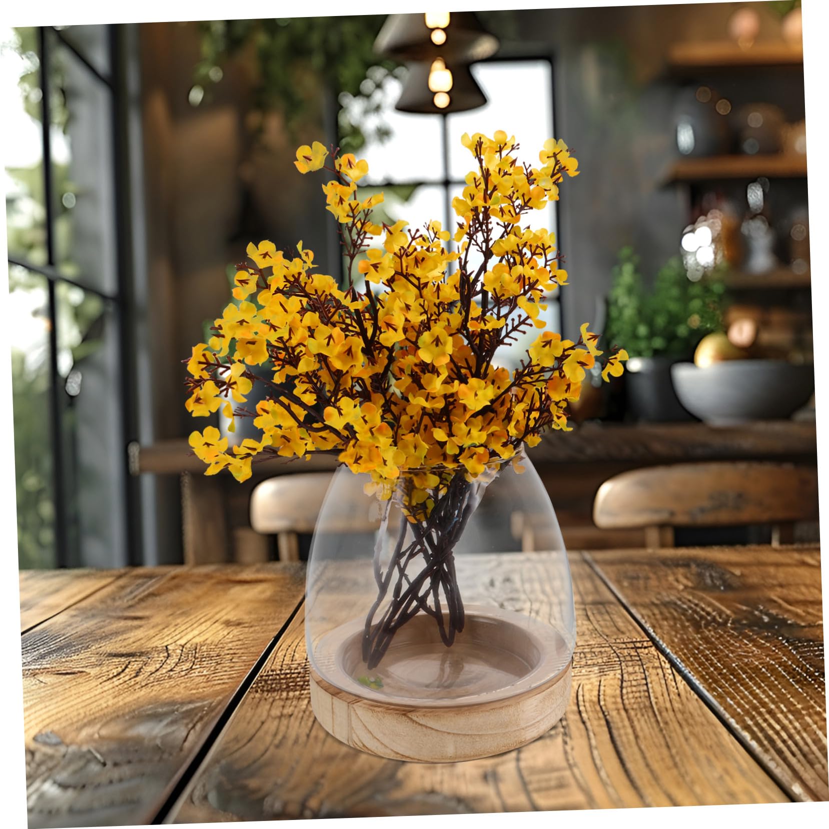 Vase Hydroponique en Verre avec Base en Bois pour Boutures