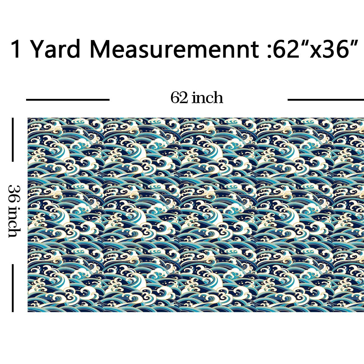 Ocean Wave Fabric by The Yard,Japanese Hokusai Waves Upholstery Fabric for Chairs,Traditional Oriental Style Nautical Marine Sea Waterproof Outdoor Fabric,3 Yards,(L276*W150cm) Blue Gold - Image 2