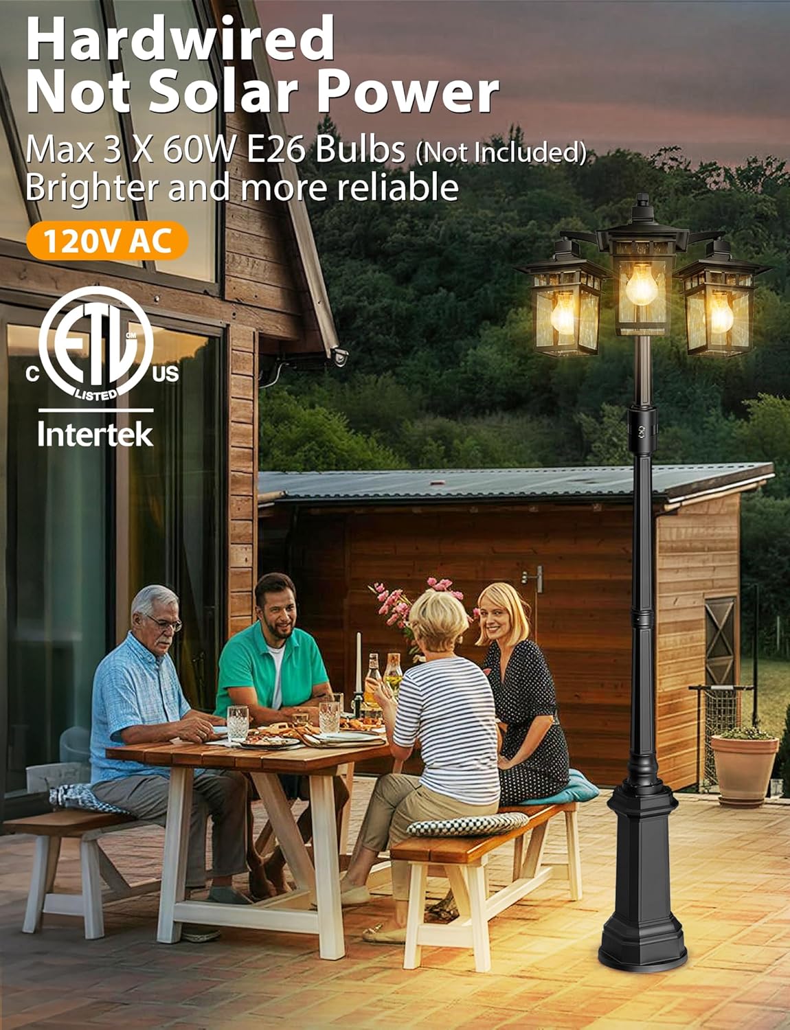 360° Motion Sensor Outdoor Lamp Post Light Fixture, 3-Head Dusk to Dawn Outdoor light post with bubble Glass, Aluminum Waterproof Light Poles Outdoor Lighting for Outside yard Paito Garden Pathway