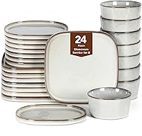 Vista 11 de Stone Lain Grace - Juego de vajilla cuadrada de gres, 12 piezas de servicio para 4, juego de platos y tazones, color negro