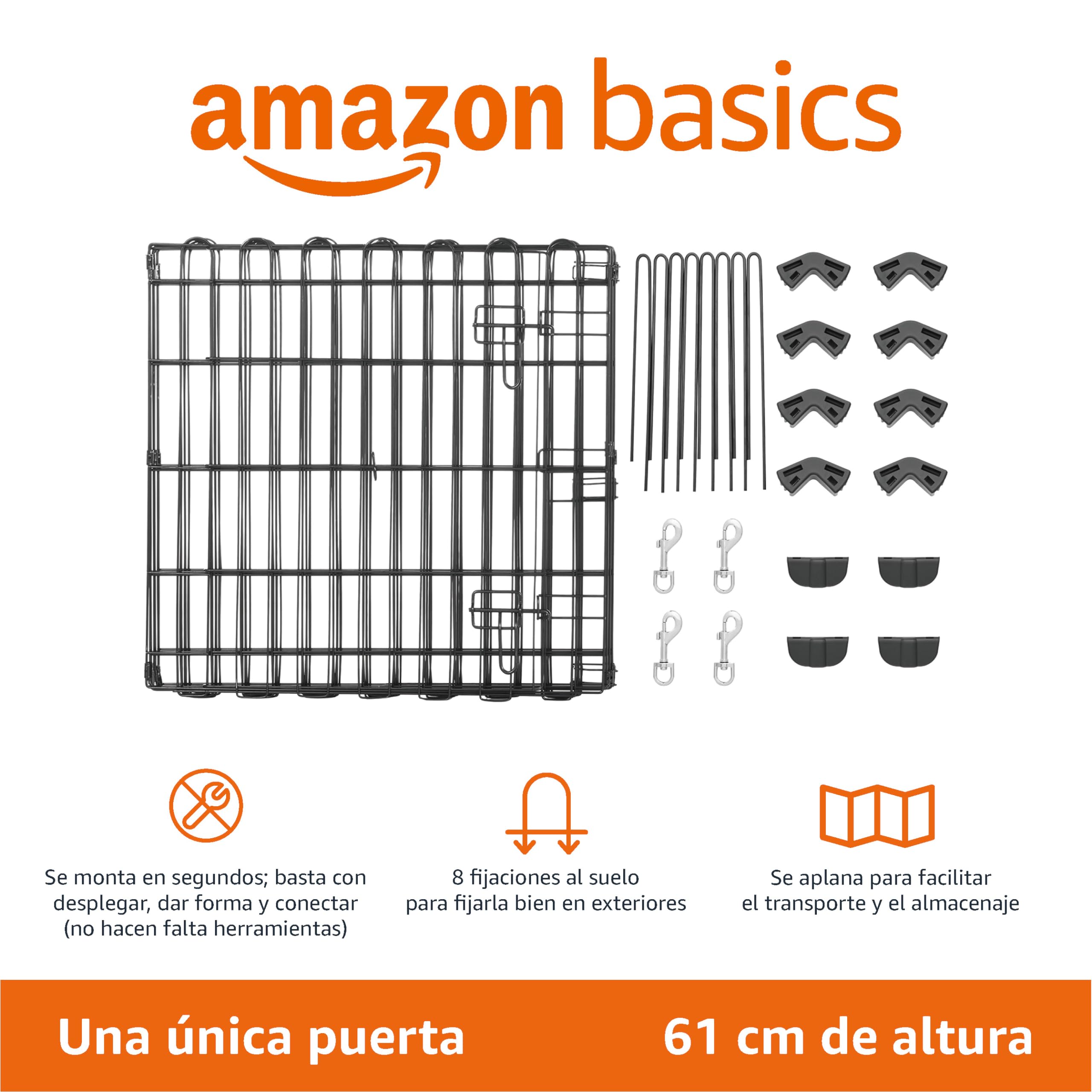 Amazon Basics Octogonal, Parque de metal plegable para perros y mascotas de 61 cm, con puerta, Negro