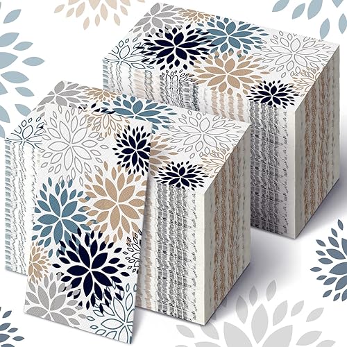 Karenhi 200 toallas de papel de mano florales de 2 capas de flores de dalia para invitados, toallas de papel de primavera para baño, toallas de mano