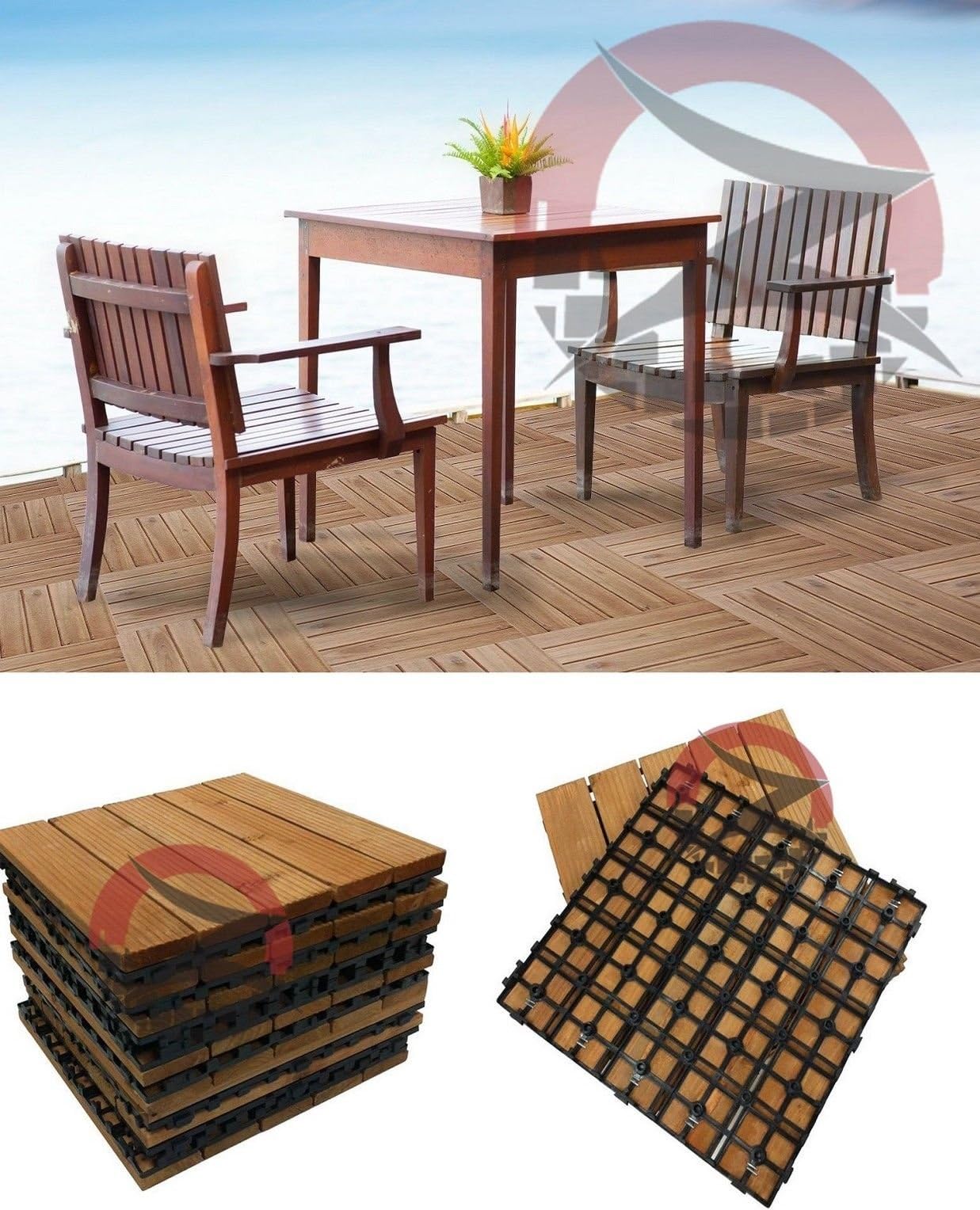 72 x Easy Click Wooden Decking Floor Interlocking Tiles Garden Deck Slab