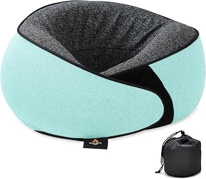 Travel Neck Pillow | Memory Foam Neck Pillow, New Portable U-Shaped Pillow with Neck Support, Washable Cover, Compact for Plane, Office, Bus, Train, Sofa, NapIncludes Storage Bag - Cyan
