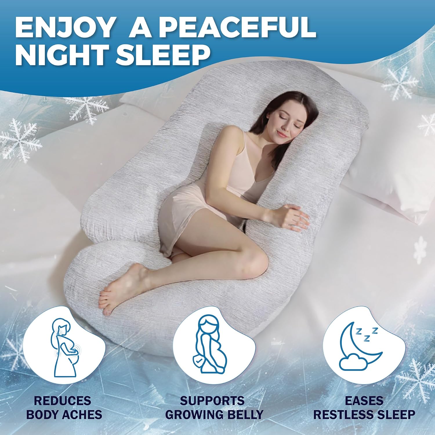 PILLANI Cooling Pregnancy Pillows for Sleeping – 57-Inch Maternity Pillow for Pregnant Women with Removable Washable Cover – Support for Back, Belly, Neck, Legs, & Hips – V C U Shaped Full Body Pillow