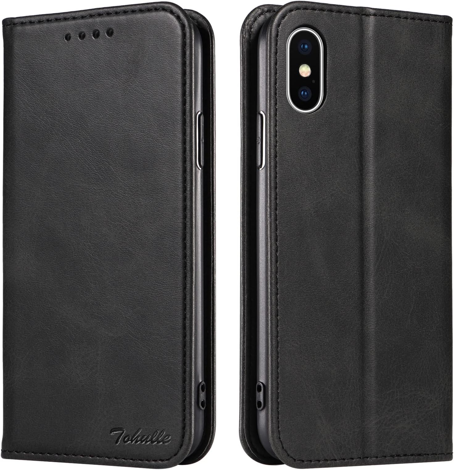 TOHULLEfor iPhone XS Max Case, Premium PU Leather Wallet Case with Card Holder Kickstand Built-in Magnetic Closure Flip Folio Phone Cover for iPhone XS Max - Black