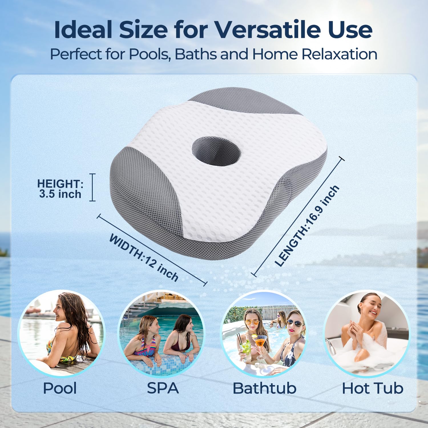 Idle Hippo Whirlpool Booster Sitz, Gewichtetes Whirlpool-Kissen mit leistungsstarken rutschfesten Saugnäpfen, Booster Kissen, Schnell Trockenes Spa Kissen für Indoor Outdoor Whirlpool