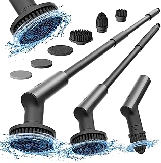 HOTO Cepillo giratorio eléctrico inalámbrico, IPX7, cepillo de limpieza de baño impermeable de cuerpo completo, máximo 22 pulgadas, cepillo de ducha con mango largo, 6 cabezales de cepillo, limpiador