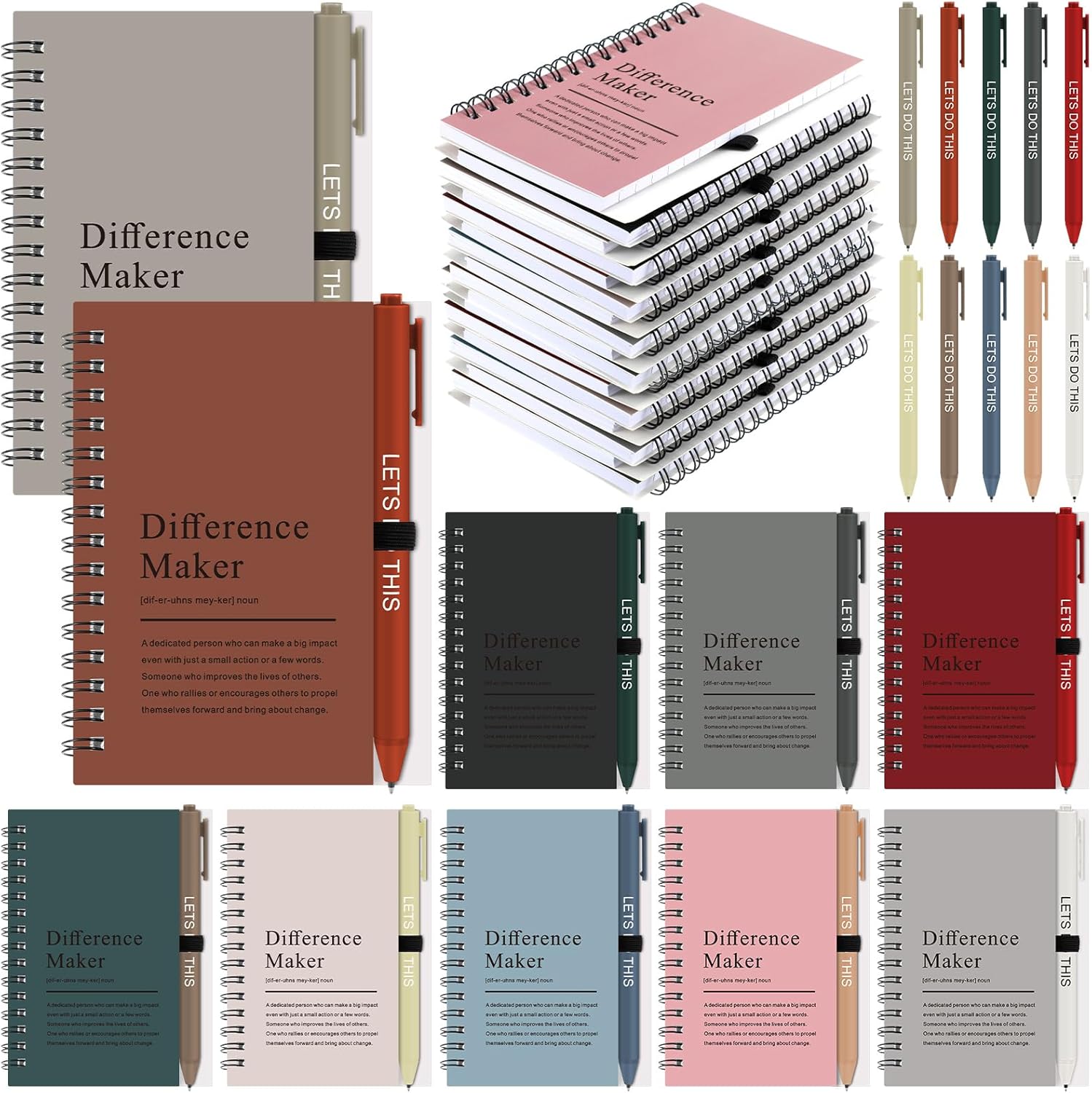 Resurhang 20 Set Difference Maker Gift Notebook Employee Appreciation Gift, Inspirational A6 Journal with Ballpoint Pens for Teacher Coworker Team (Multicolor)