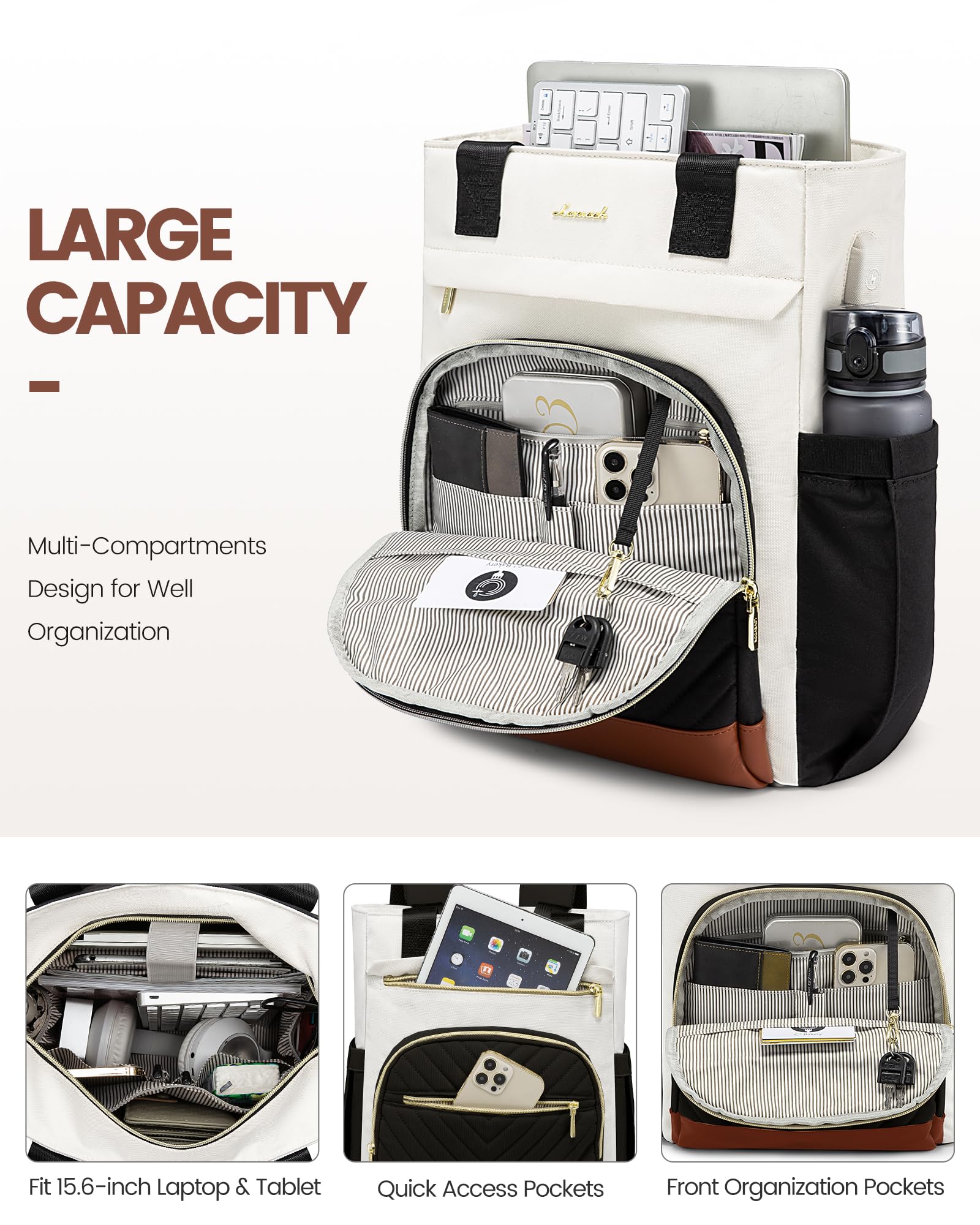 LOVEVOOK Zaino Donna, Zaino Porta PC Donna 15.6 Pollici Borsa Zainetto Donna Elegante 2 in 1 Zaino da Viaggio Zaini Scuola Superiore Media Moda Backpack per Università Ufficio Travel
