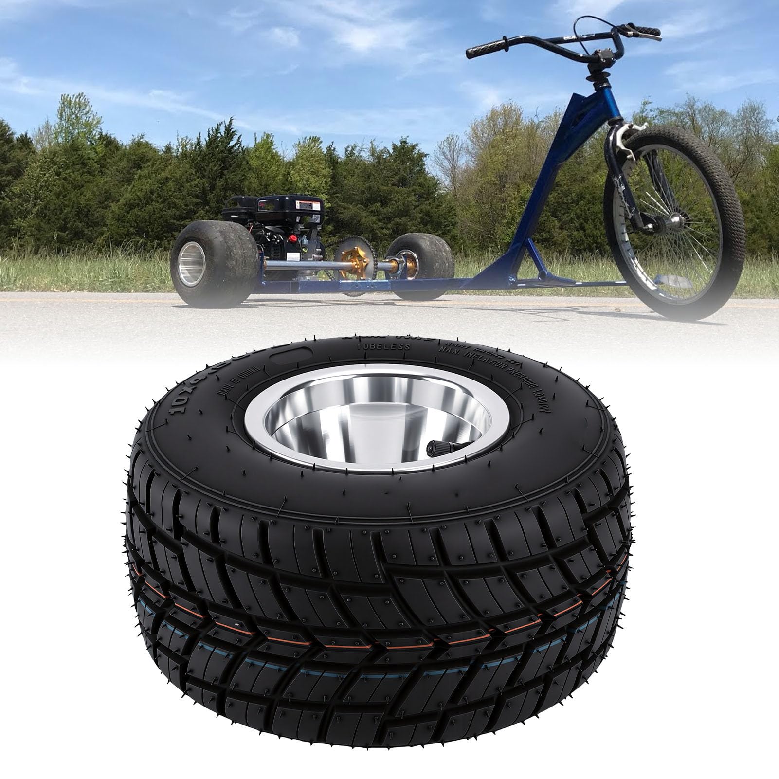 Tbest Neumático sin Cámara 10x4,50-5 con Llanta de Aleación de Aluminio y Rodamiento de 17mm para Ruedas de 5 Pulgadas ATV Quad Go Kart Mini Bicicleta Cortacésped