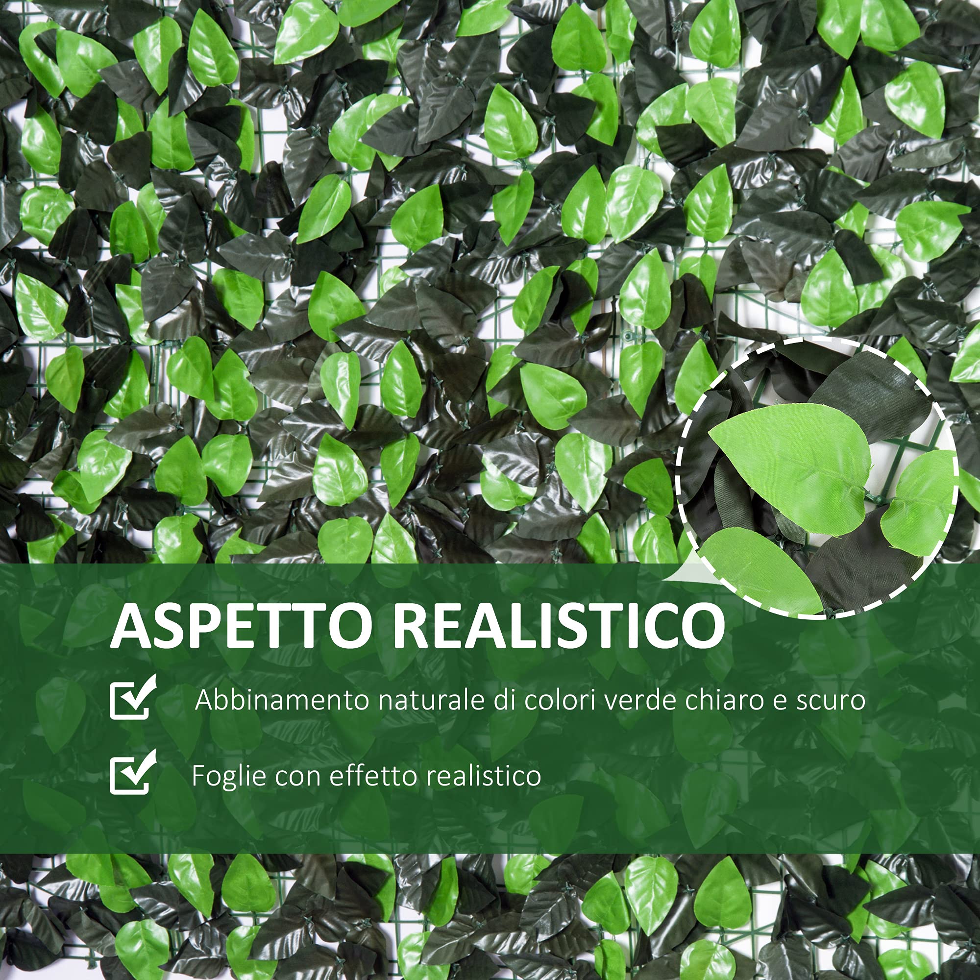 Outsunny Rotolo di Siepe Finta Artificiale 3x1 m per Balcone e Giardino, Finta Siepe in PE e Tessuto, Verde Chiaro e Verde Scuro