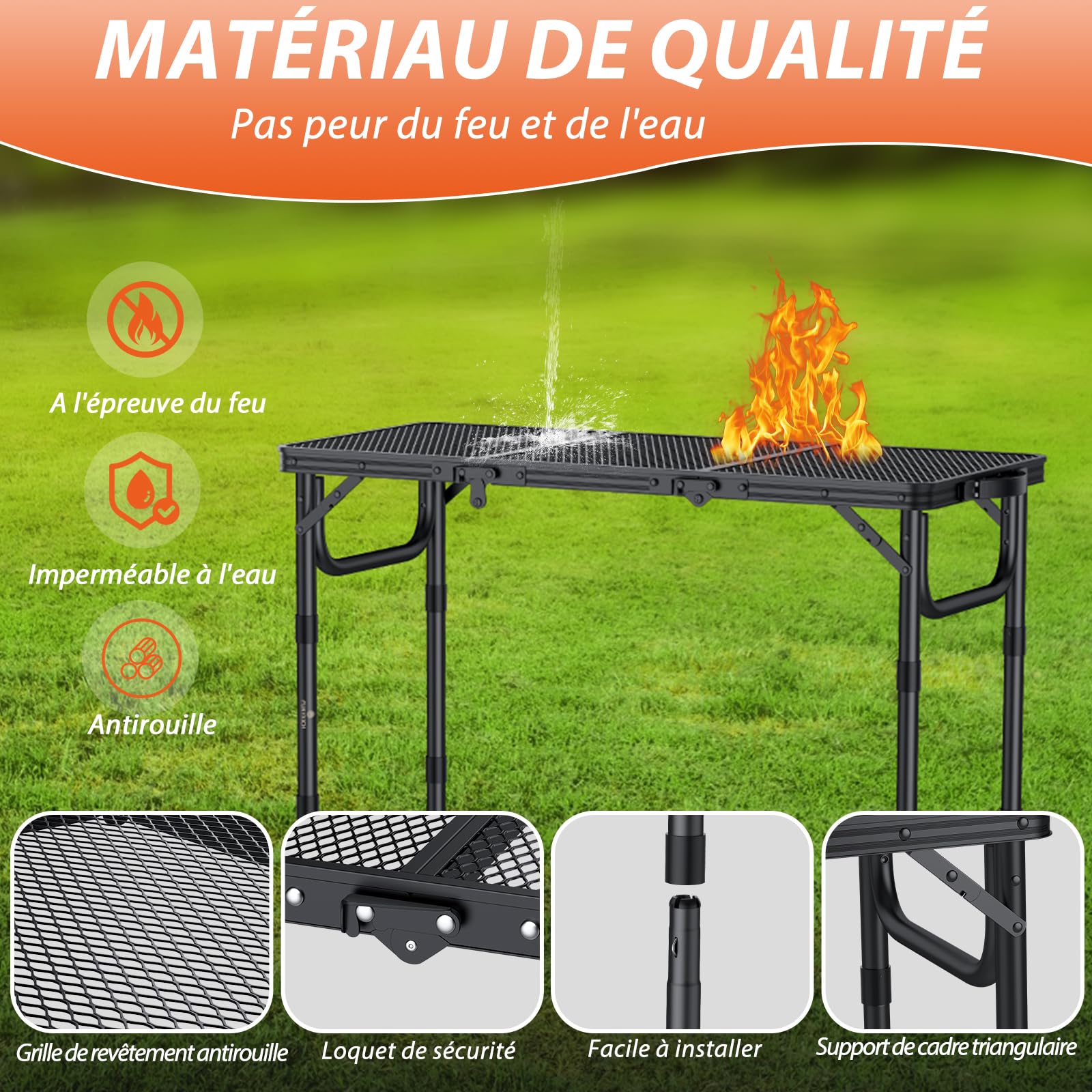 FUNYKICH Table Pliante d'Extérieur 87x40cm Aluminium Léger Capacité 30kg Noir