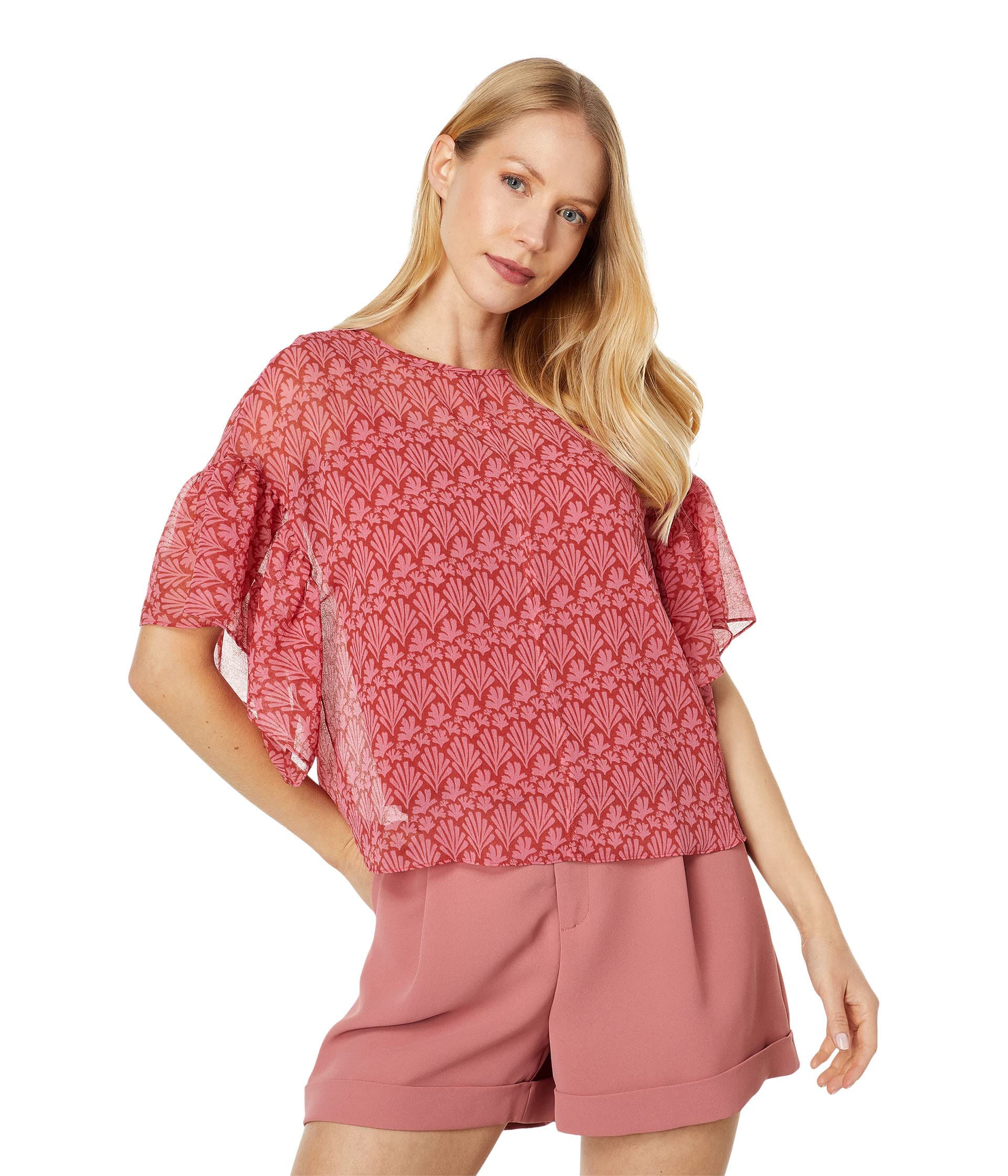 Ted Baker Mariy Georgette Boxy Top with Printed Lining Dark/Red 3 (US 8)