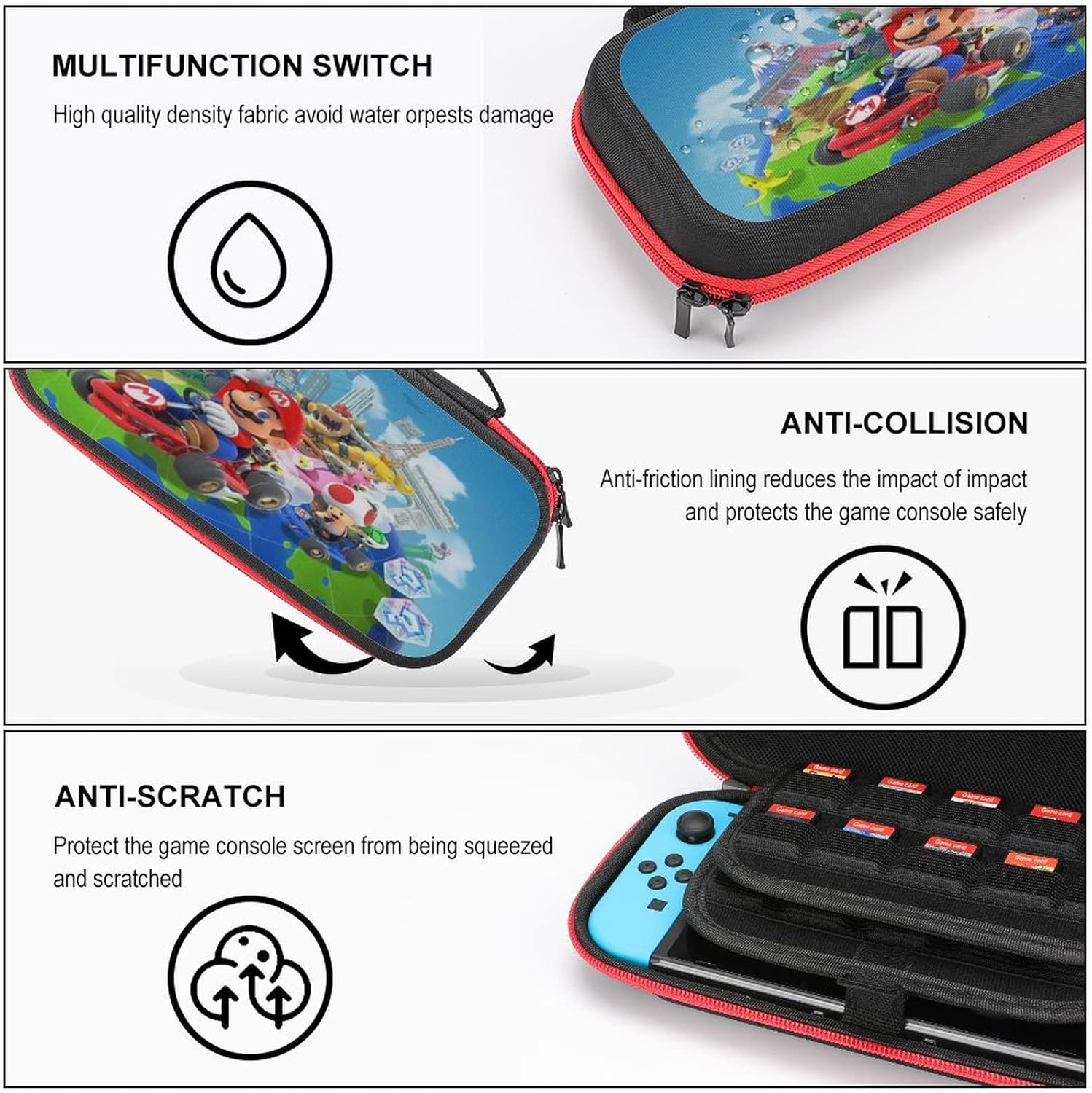 マリオカート Switch ケース アニメ個性 Switch専用収納バッグ 全面保護型 おしゃれ キャリングセット 持ち運び便利 収納バッグ 旅行用 防水 男女兼用贈り物