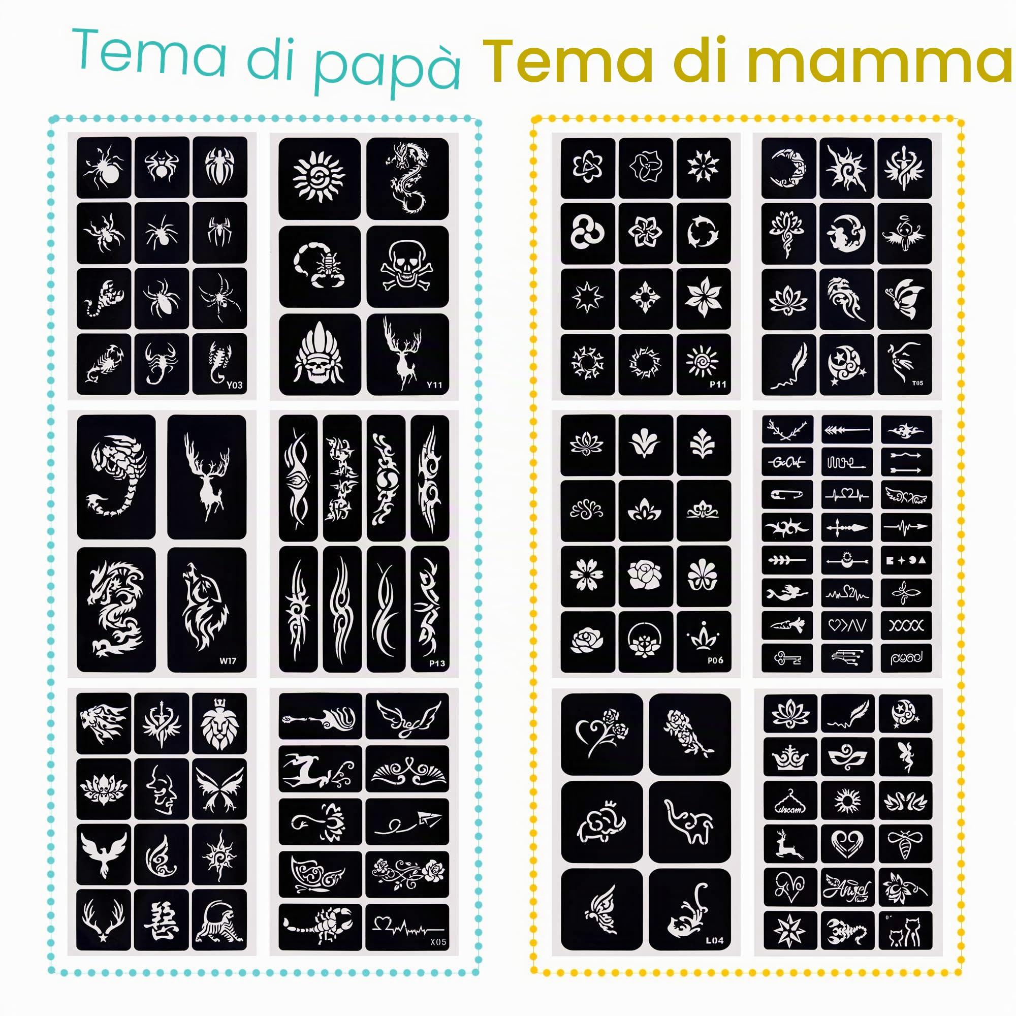 Set di 282 stencil temporanei per tatuaggi rimovibili, per la pittura del viso, body art, per tatuaggi glitterati, body art, tatuaggi temporanei