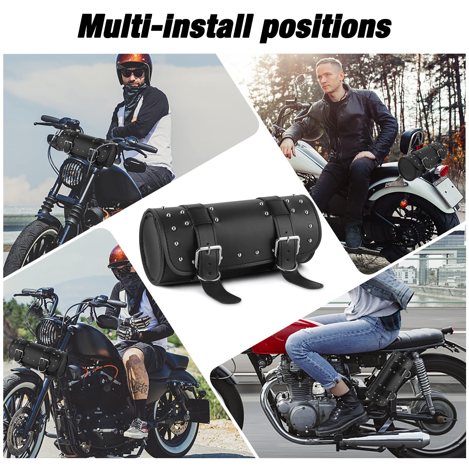 Uniwersalna torba podsiodłowa motocyklowa, torba na narzędzia motocyklowe, skóra PU, wodoszczelna torba na narzędzia, okrągłe torby na siodełko, modna torba do przechowywania motocykla, czarna