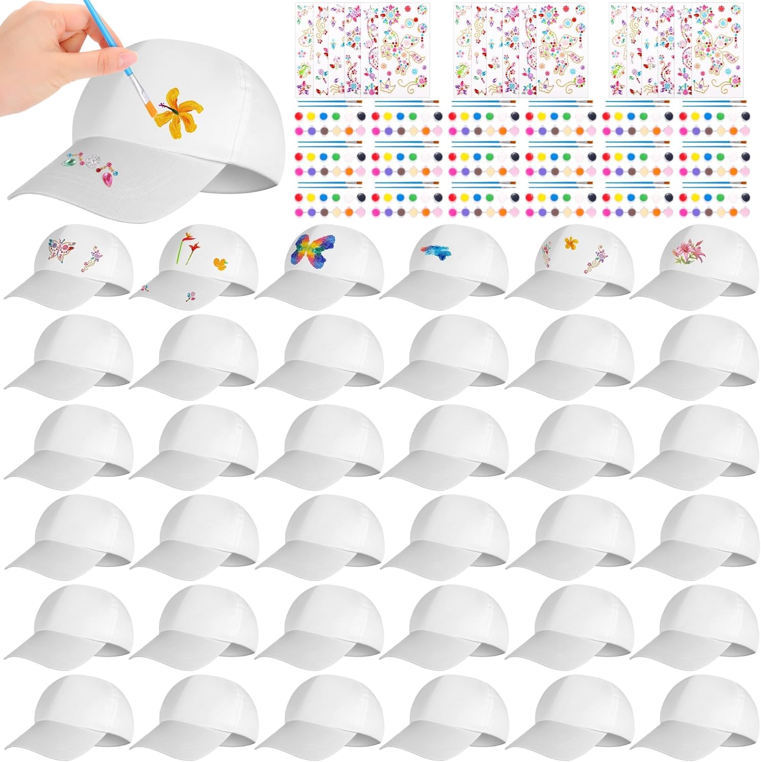 Aneco DIY Baseball Caps Hats Adjustable Sport Ball Cap White Painting Baseball Caps for Outdoor Sports