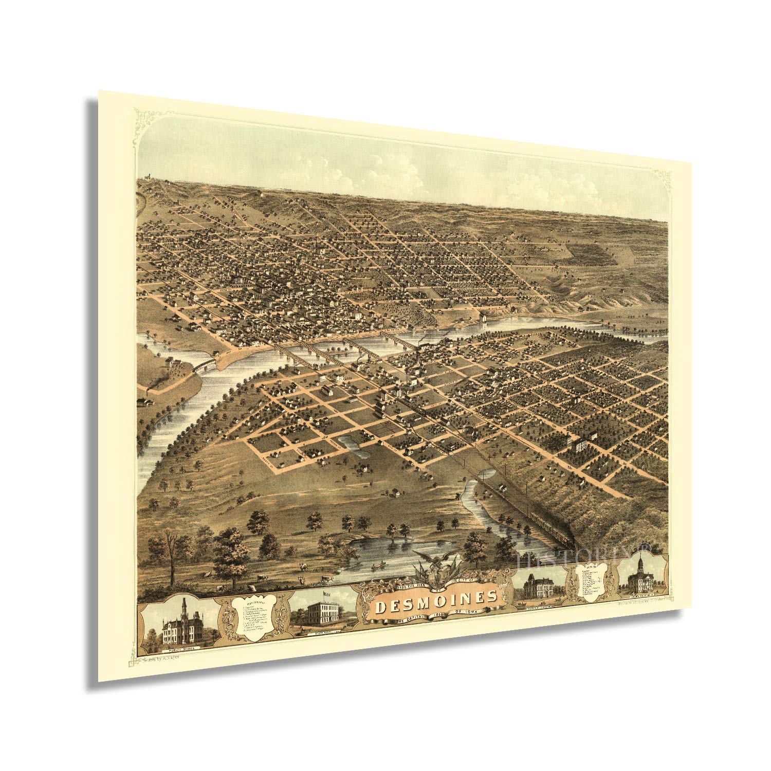 Buy HISTORIX Vintage 1868 Des Moines Iowa 18x24 Inch Vintage Des