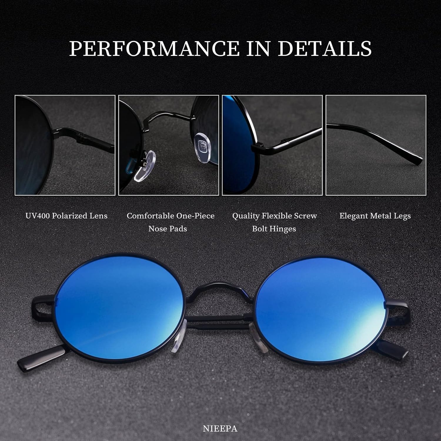 NIEEPA Vintage Small Round Polarized Hippie Sunglasses for Men Women Circle Sun Glasses NP1002 - Image 3