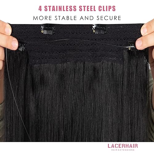 Miniatura 5 de Lacer Extensiones de cabello humano de 12 pulgadas, con alambre negro azabache, extensiones de cabello humano real, con alambre transparente
