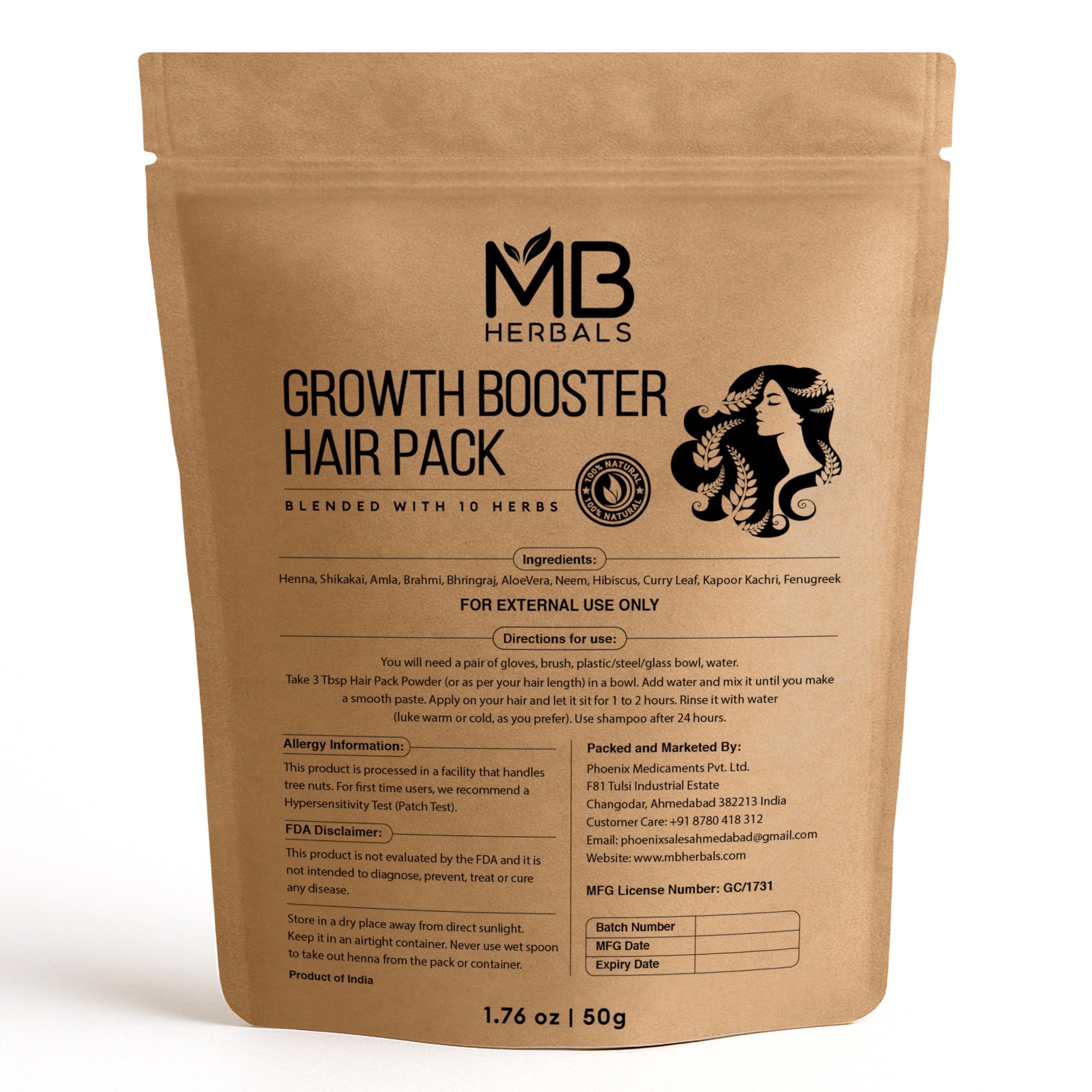 MB Herbals Growth Booster Hair Pack | Henna from Rajasthan Blended with 10 Herbs 50g | External Use Only-image-36