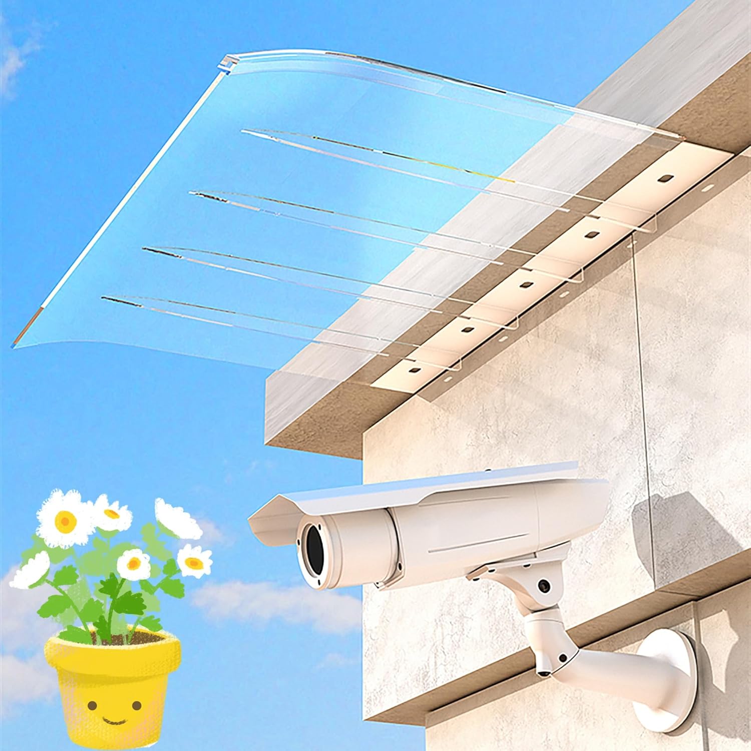 Flat-edge Outdoor Awning, Portable Front Door Canopy Awning for Door Entrance, Garden Patio Porch Awning, Polycarbonate Awnings, suitable for installation under the eaves of doors and windows(Clear,50