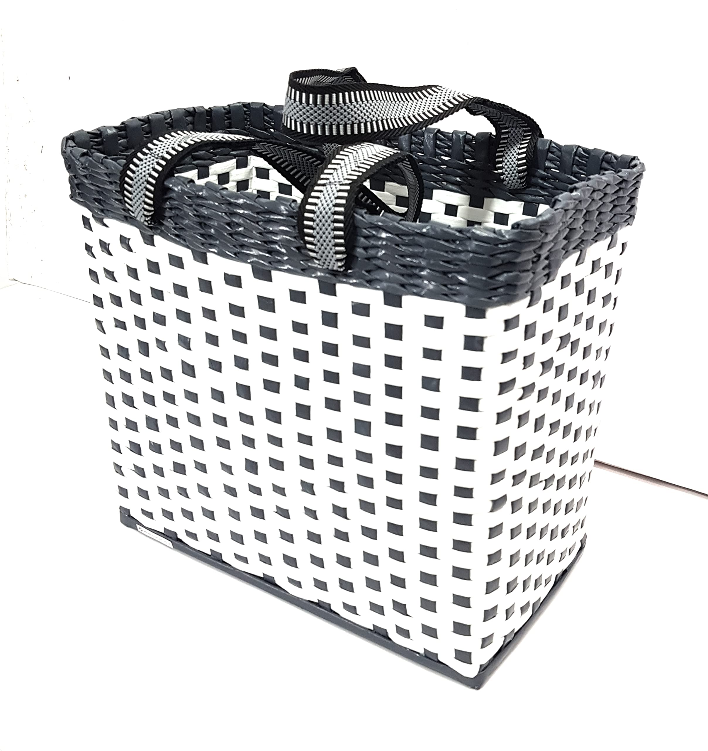 Sonas Creation Paperus, Medium, White & Grey, Lunch Bag, Picnic Basket, Carry Bag, Tiffin Basket for Office, Rectangular, Eco-Friendly, Handmade, of Paper Ropes, in Inch 11 H, 12 L, 6 Wide Base-image-45